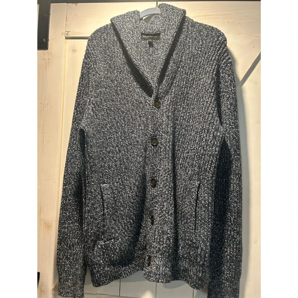 Banana Republic Blue Gray Marled Shawl-Collar Cardigan Large 100% Cotton